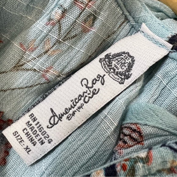 American Rag Light Blue Floral Off Shoulder Boho Maxi Dress SZ XL - Picture 10 of 14